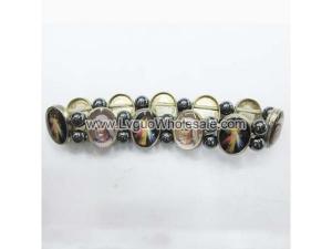 Hematite Beads and Alloy Spacer Religious Bracelet 7.8inch